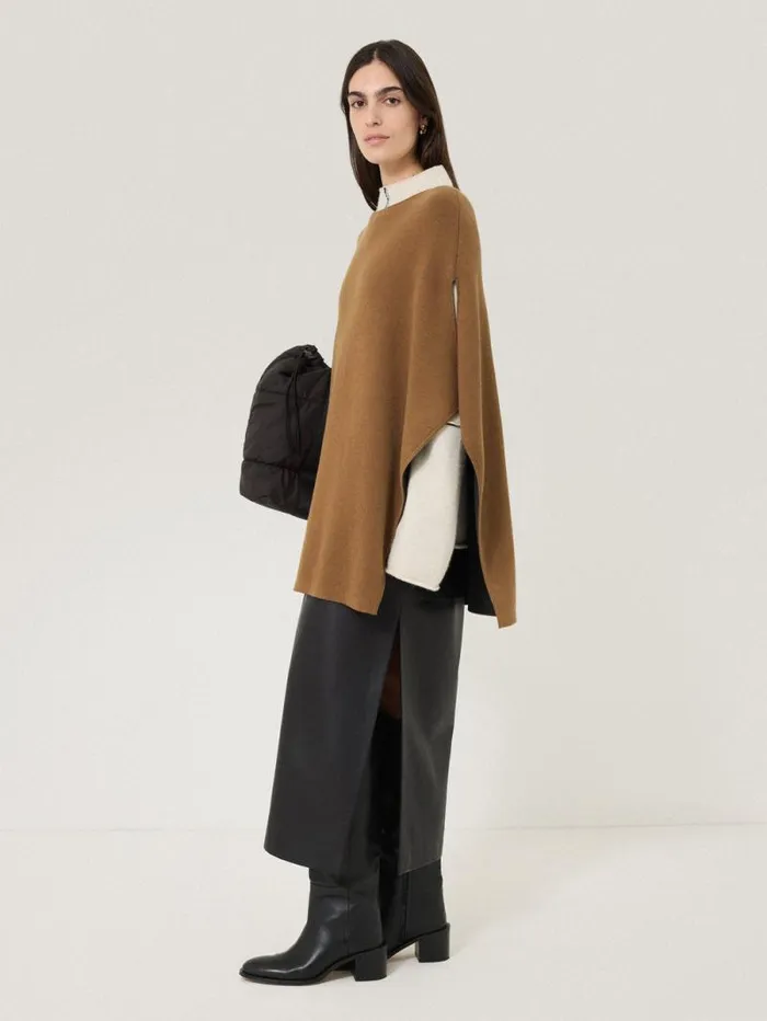 Double Face Knit Poncho Toffee Women Jigsaw Knitwear and Cashmere