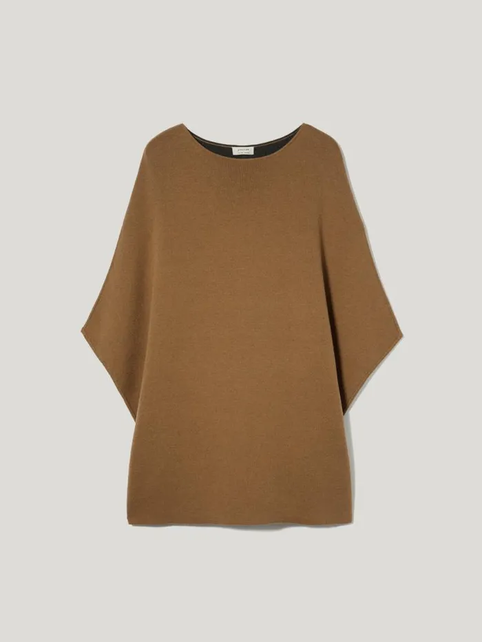 Double Face Knit Poncho Toffee Women Jigsaw Knitwear and Cashmere