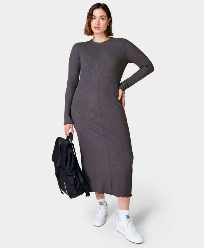 Dresses and Jumpsuits Women Sweaty Betty Ribbed Long Sleeve Midi Dress Urban Grey