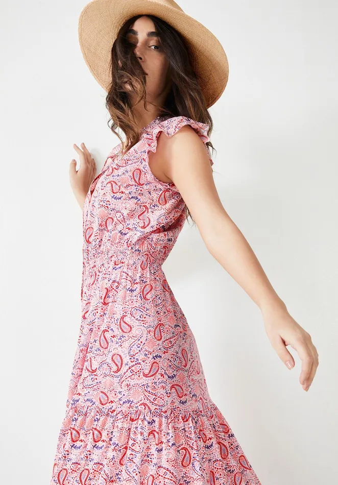 Dresses Women Hush Hailey Ruffled Midi Dress Soft Paisley Multi