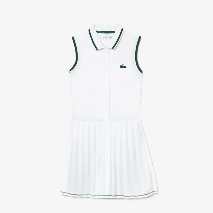 Dresses Women Lacoste Women039s SPORT Pleated Tennis Dress White Green Pb4