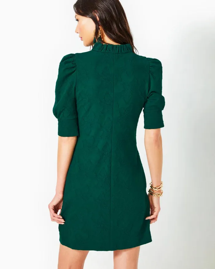 Dresses Women Lilly Pulitzer Elsey Popover Dress Evergreen Knit Pucker Jacquard
