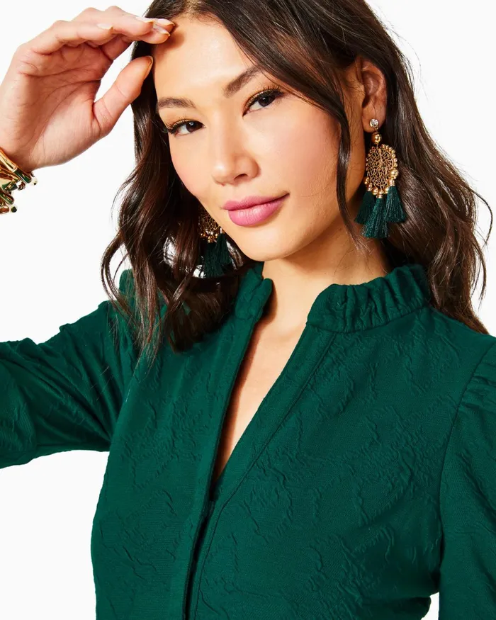 Dresses Women Lilly Pulitzer Elsey Popover Dress Evergreen Knit Pucker Jacquard Dresses Women Lilly Pulitzer Elsey Popover Dress Evergreen Knit Pucker Jacquard