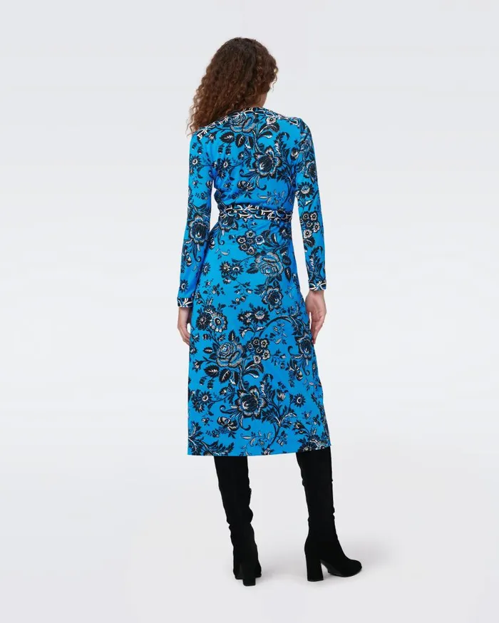 DVF Dresses Women Danica Silk Jersey Wrap Dress Night Vine Blue And Huge Gig Tile Blue
