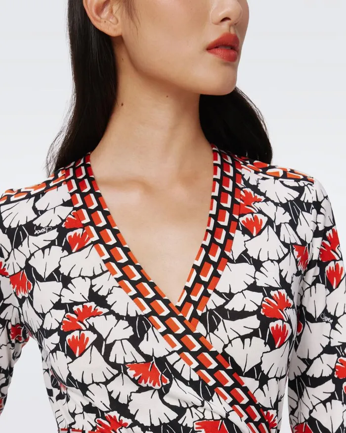 DVF Dresses Women Danica Silk Jersey Wrap Dress Vintage Gingko Red And Blocks Star Red Tawny