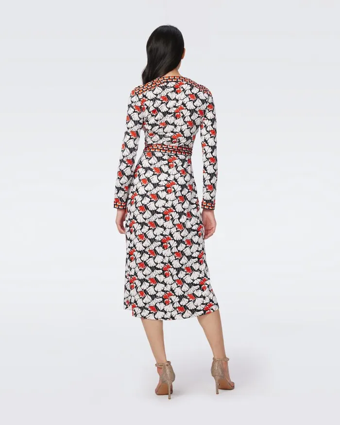 DVF Dresses Women Danica Silk Jersey Wrap Dress Vintage Gingko Red And Blocks Star Red Tawny