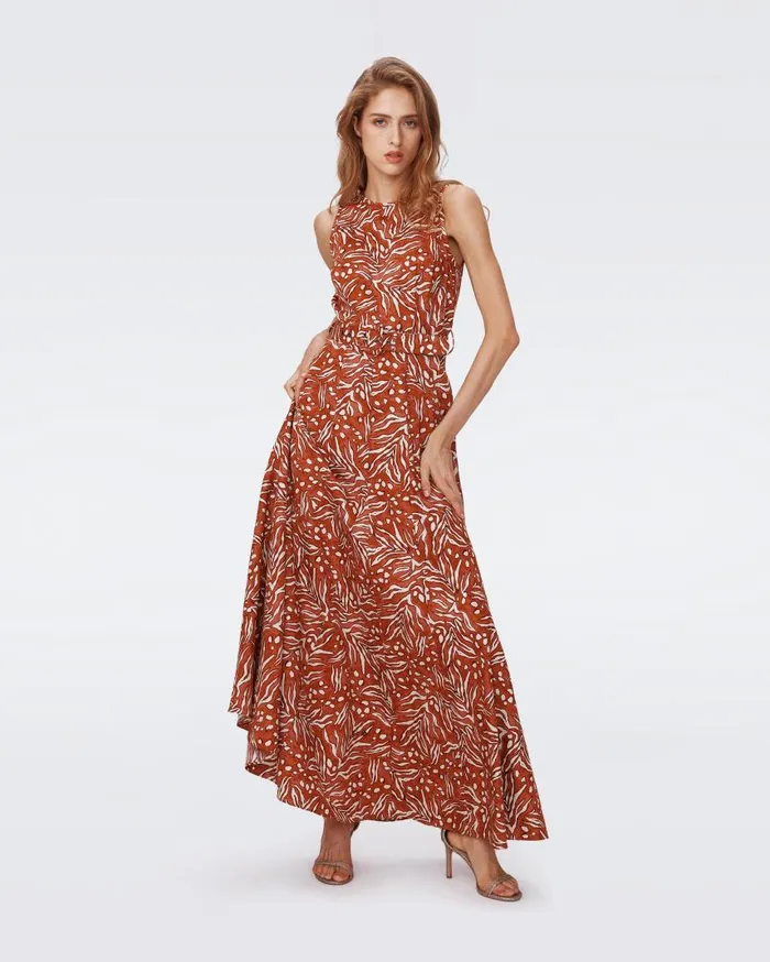 DVF Dresses Women Elliot Maxi Dress Water Tiger Caramel