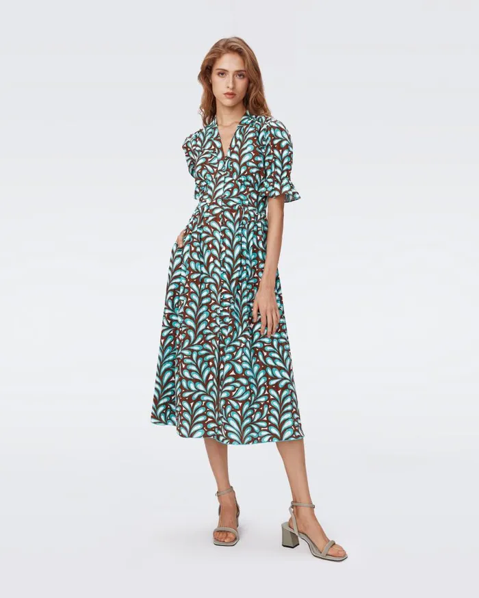 DVF Dresses Women Erica Cotton Midi Dress Seaweed