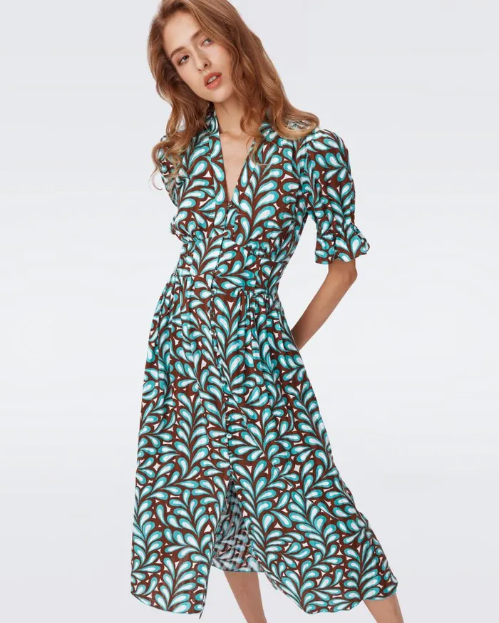 DVF Dresses Women Erica Cotton Midi Dress Seaweed