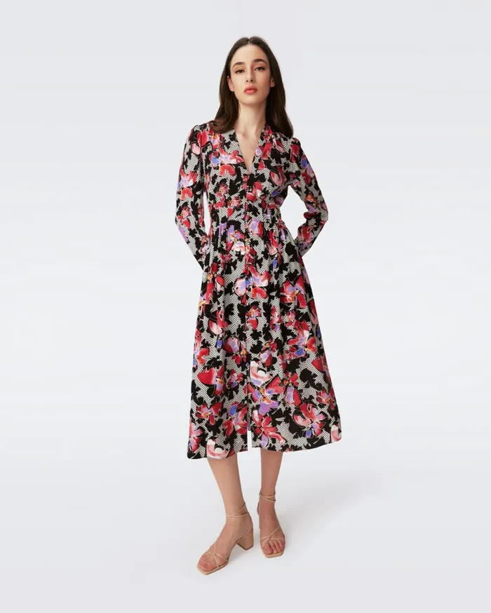 DVF Dresses Women Erica Long Sleeve Midi Dress Odette Floral