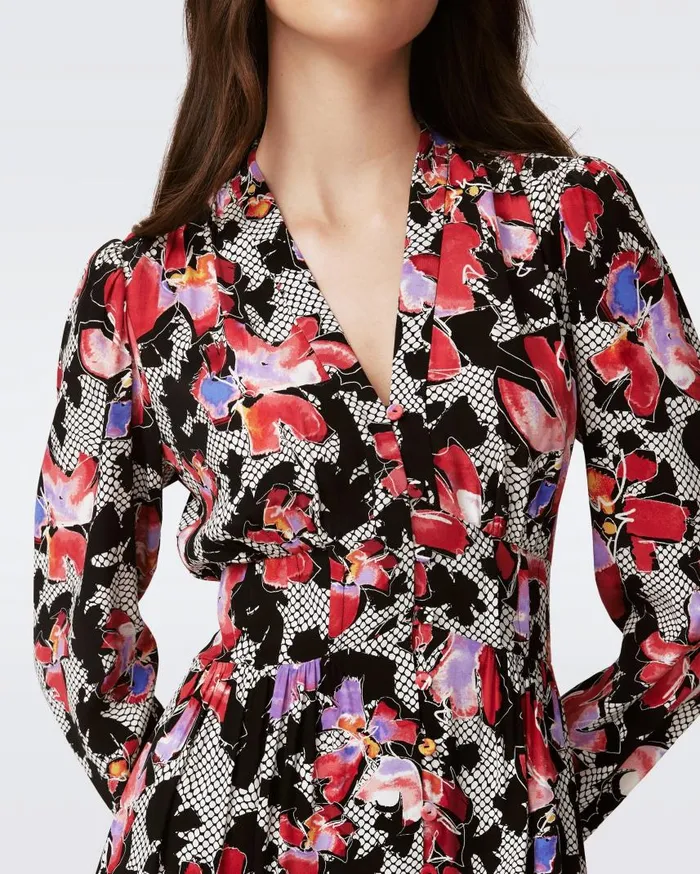 DVF Dresses Women Erica Long Sleeve Midi Dress Odette Floral