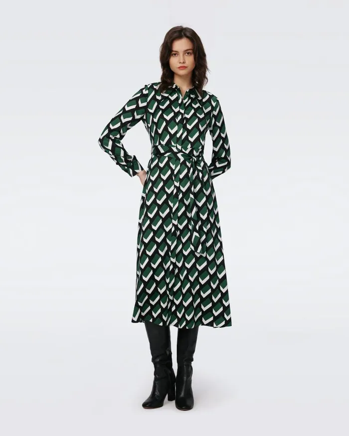 DVF Dresses Women Gizelle Jacquard Dress Huge Blocks Green