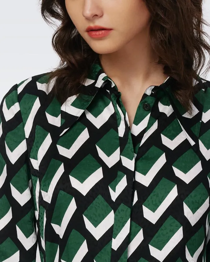 DVF Dresses Women Gizelle Jacquard Dress Huge Blocks Green