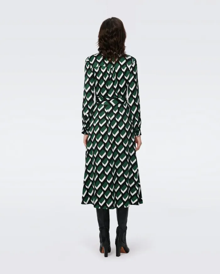 DVF Dresses Women Gizelle Jacquard Dress Huge Blocks Green