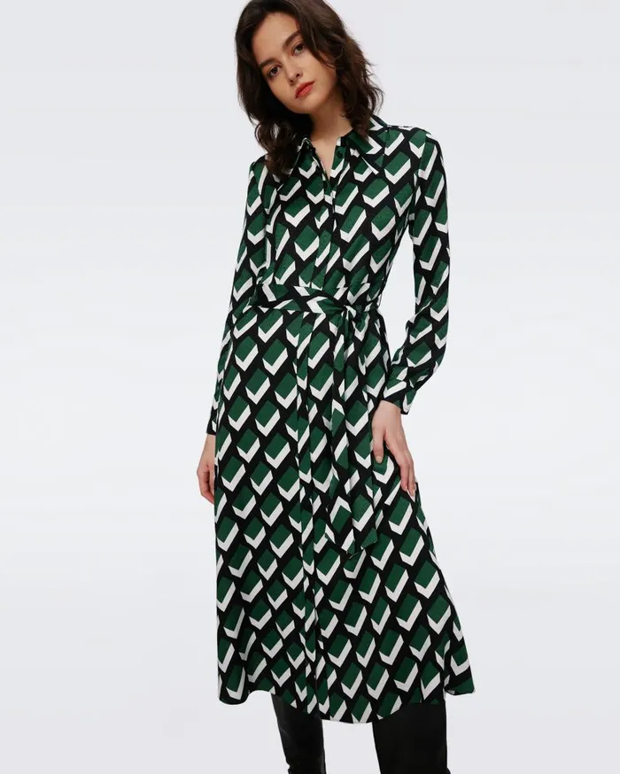 DVF Dresses Women Gizelle Jacquard Dress Huge Blocks Green