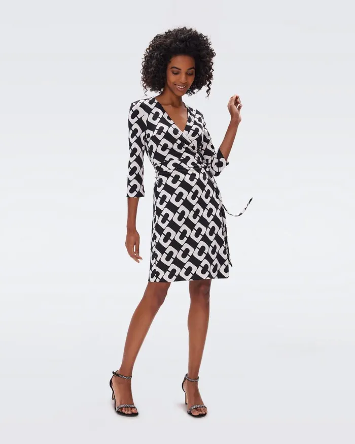 DVF Dresses Women Julian Silk Jersey Wrap Dress Chain Link Giant
