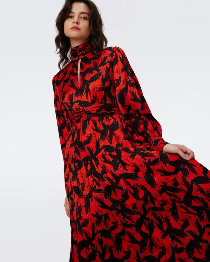 DVF Dresses Women Sai Jacquard Dress Stage Hands Red
