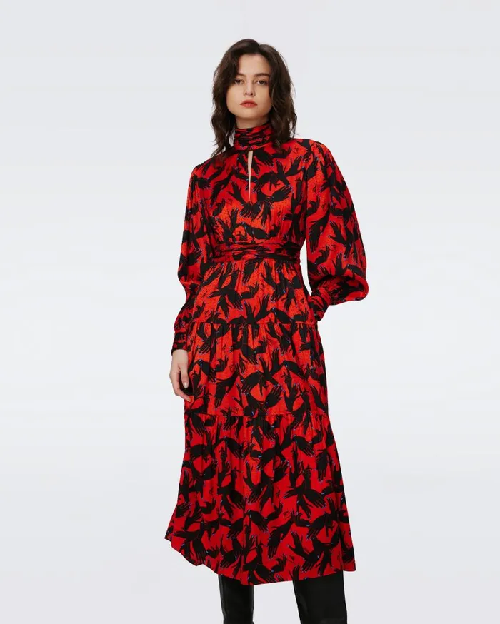 DVF Dresses Women Sai Jacquard Dress Stage Hands Red