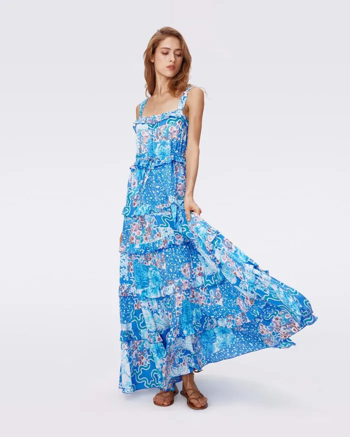 DVF Dresses Women Shawn Dress Solstice Flags Blue