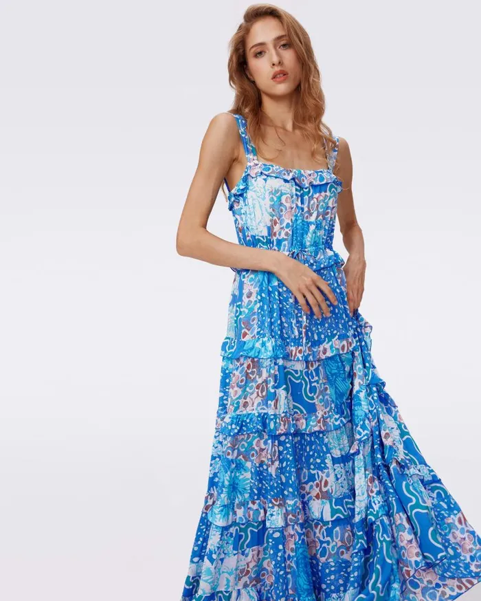 DVF Dresses Women Shawn Dress Solstice Flags Blue