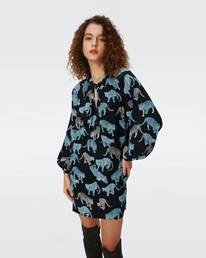 DVF Dresses Women Silka Dress Cool Cat Stone Blue