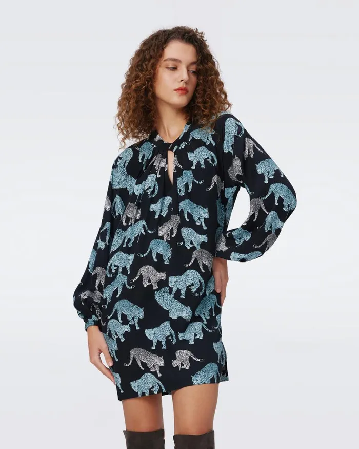 DVF Dresses Women Silka Dress Cool Cat Stone Blue