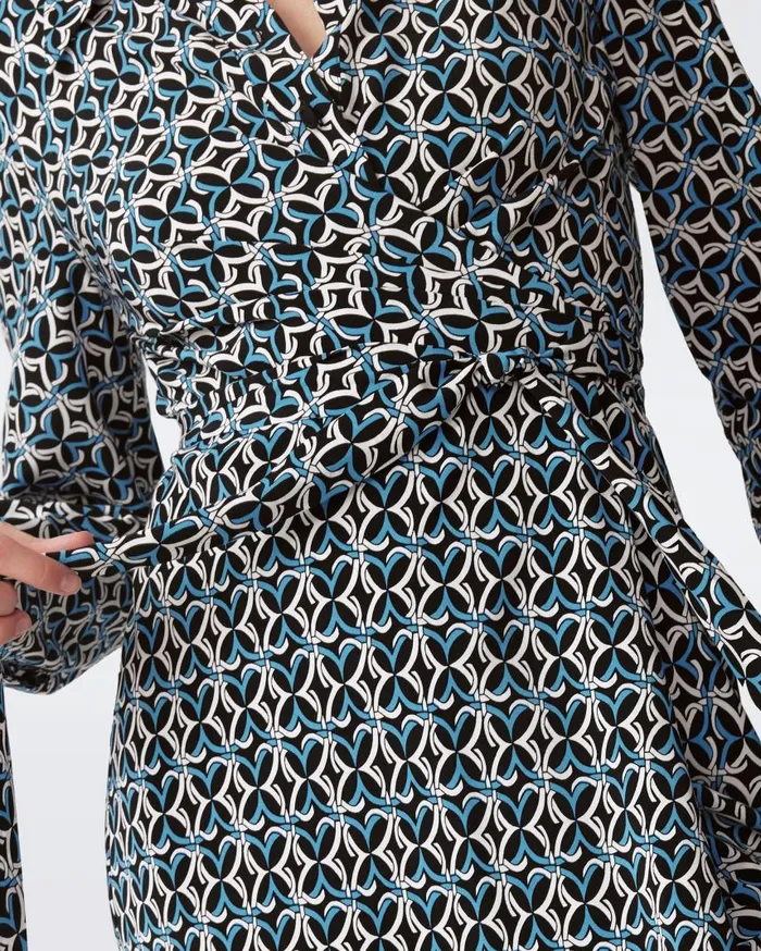 DVF Dresses Women Tori Wrap Dress Tiny Gig Tile Blue