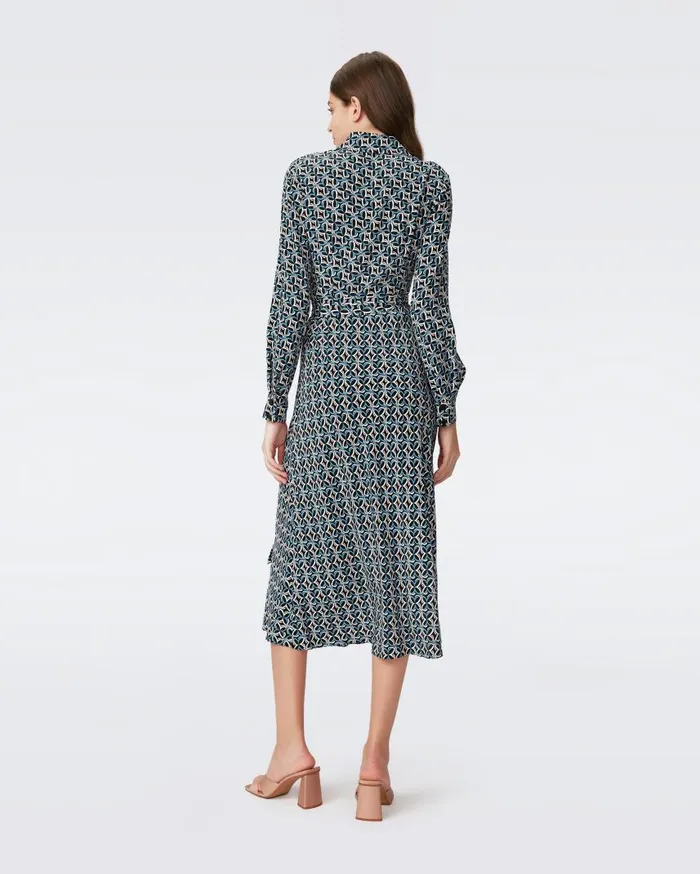 DVF Dresses Women Tori Wrap Dress Tiny Gig Tile Blue