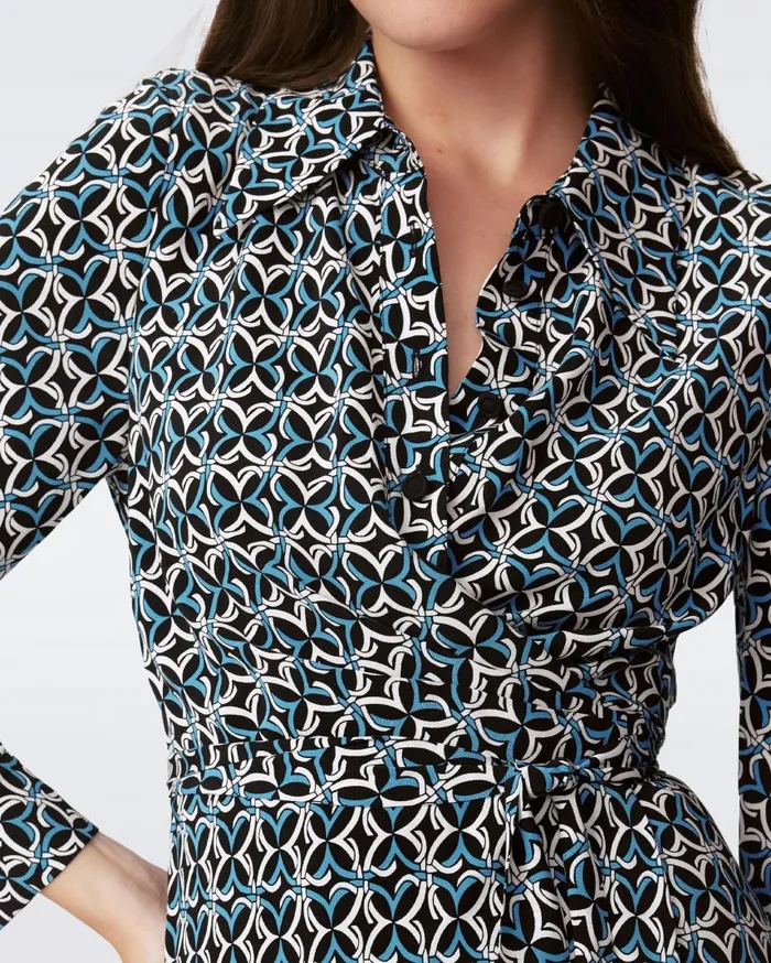 DVF Dresses Women Tori Wrap Dress Tiny Gig Tile Blue