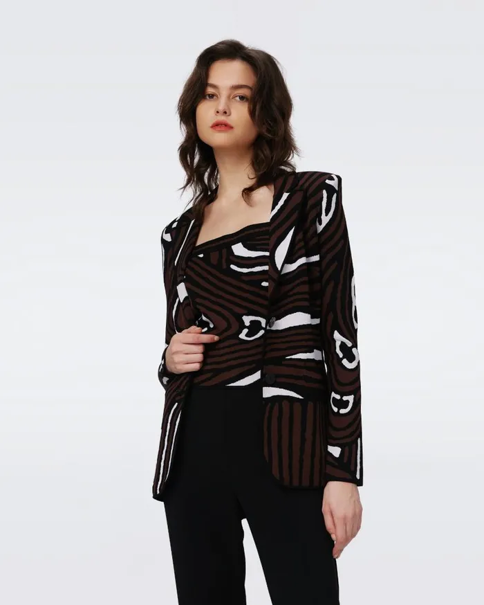 DVF Jackets and Coats Women Ibrox Knit Jacquard Jacket Floating Curve Ivory