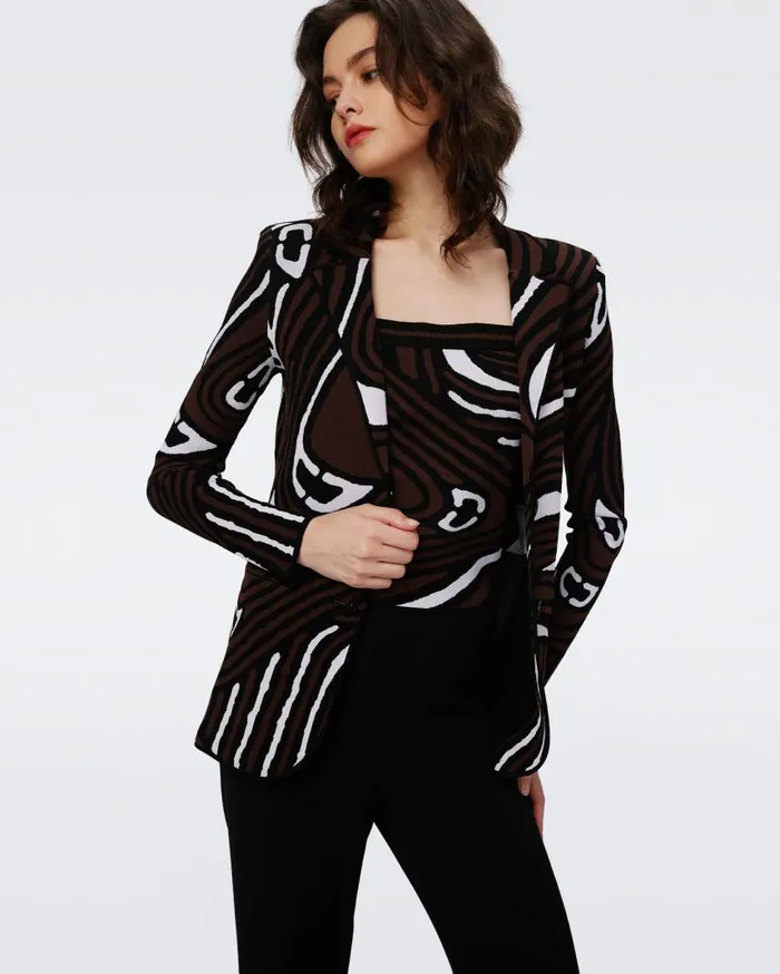 DVF Jackets and Coats Women Ibrox Knit Jacquard Jacket Floating Curve Ivory