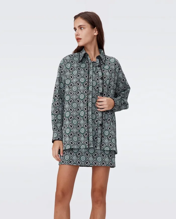 DVF Jackets and Coats Women Pennie Knit Jacquard Shirt Paper Cut Geo