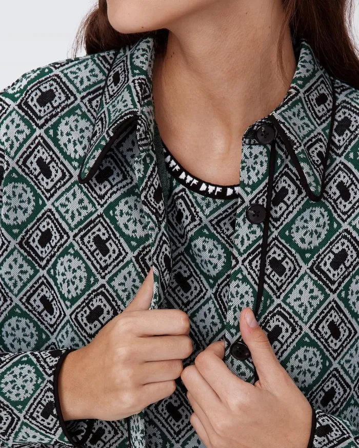 DVF Jackets and Coats Women Pennie Knit Jacquard Shirt Paper Cut Geo