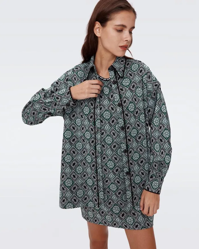DVF Jackets and Coats Women Pennie Knit Jacquard Shirt Paper Cut Geo
