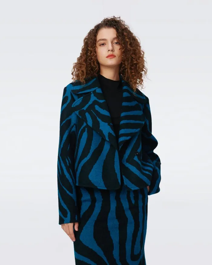 DVF Jackets and Coats Women Yilia Jacquard Coat Huge Zebra Indian Green