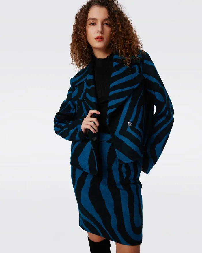 DVF Jackets and Coats Women Yilia Jacquard Coat Huge Zebra Indian Green