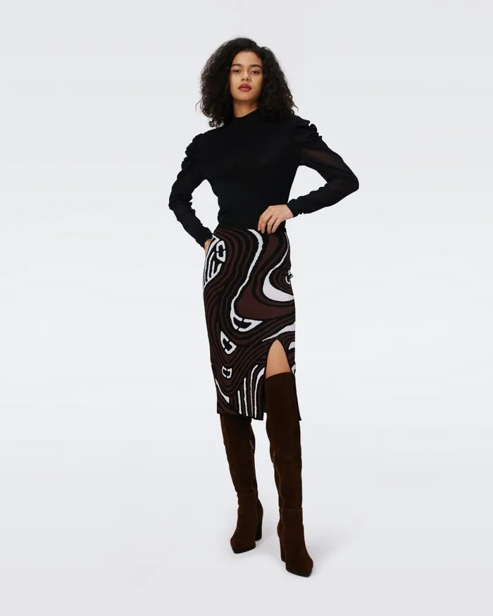 DVF Skirts Women Coisty Knit Jacquard Skirt Floating Curve Ivory