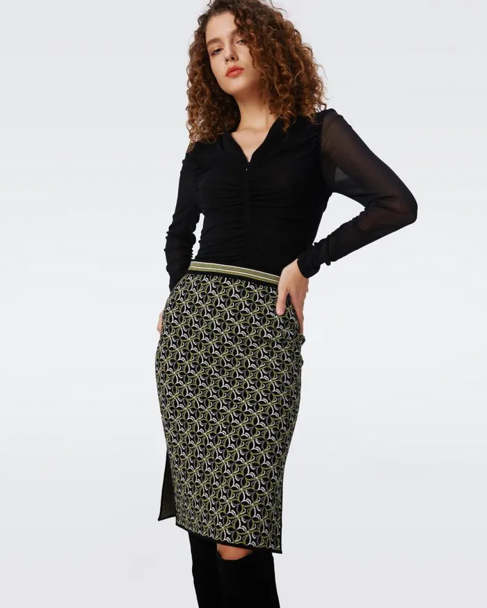 DVF Skirts Women Hazel Knit Jacquard Skirt Tiny Gig Tile Green