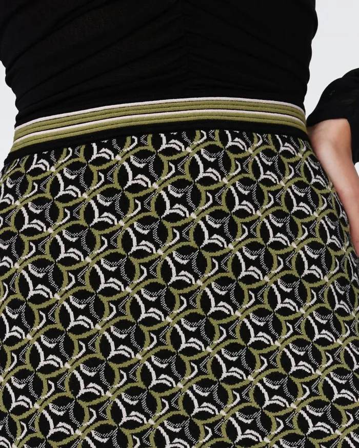 DVF Skirts Women Hazel Knit Jacquard Skirt Tiny Gig Tile Green