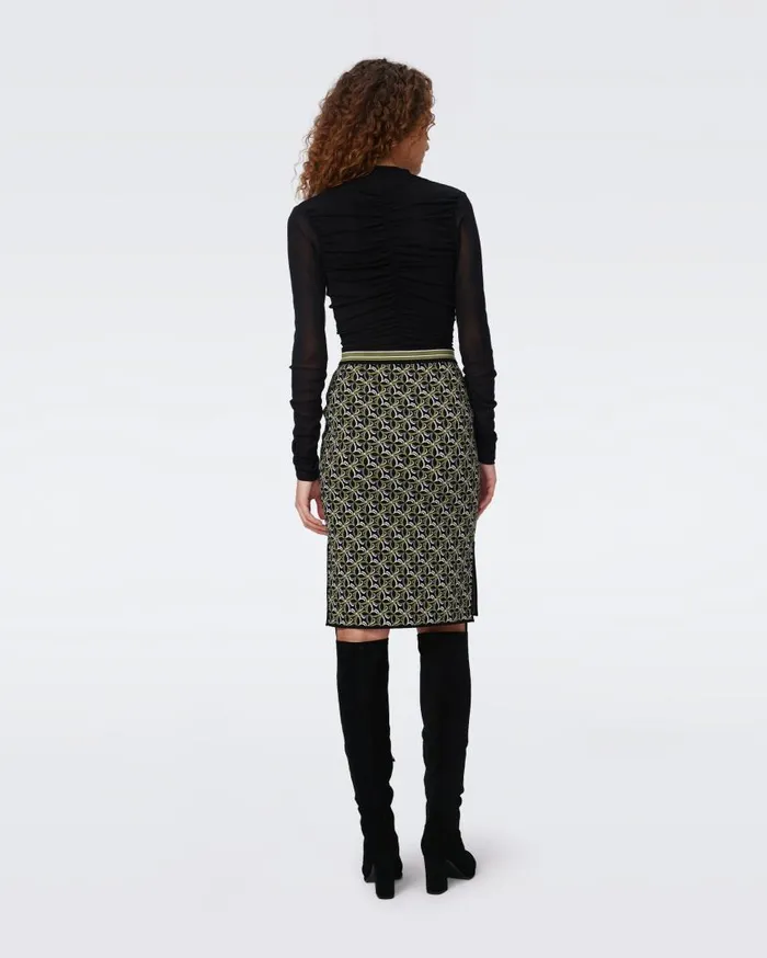 DVF Skirts Women Hazel Knit Jacquard Skirt Tiny Gig Tile Green