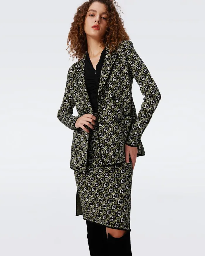 DVF Skirts Women Hazel Knit Jacquard Skirt Tiny Gig Tile Green