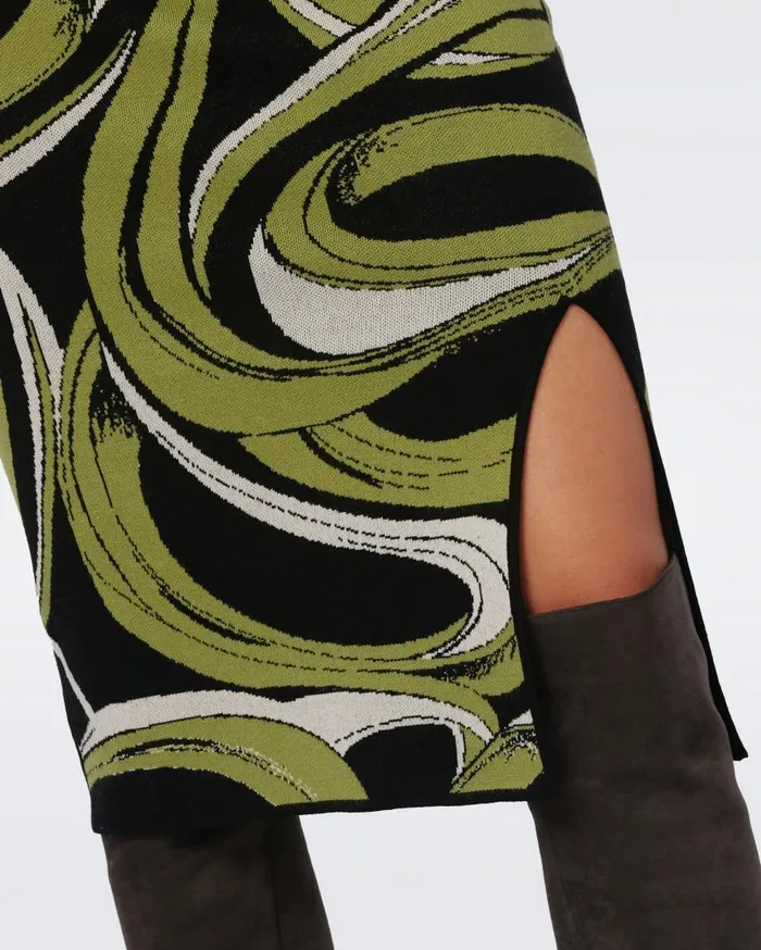 DVF Skirts Women Lyla Knit Jacquard Skirt Huge Cassette Tape Shadow Green