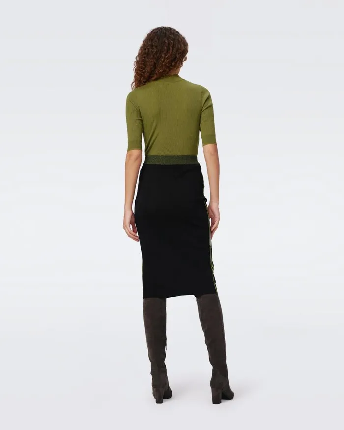 DVF Skirts Women Lyla Knit Jacquard Skirt Huge Cassette Tape Shadow Green