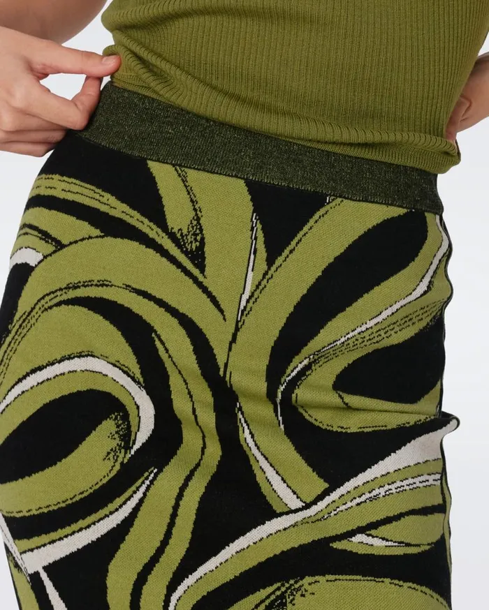DVF Skirts Women Lyla Knit Jacquard Skirt Huge Cassette Tape Shadow Green