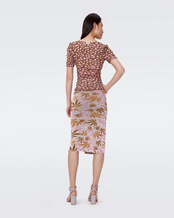 DVF Skirts Women Willow Reversible Mesh Skirt Canabis Pink And Rose Showers Khaki