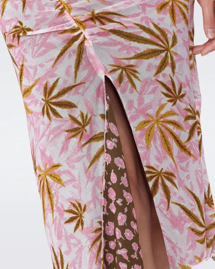 DVF Skirts Women Willow Reversible Mesh Skirt Canabis Pink And Rose Showers Khaki