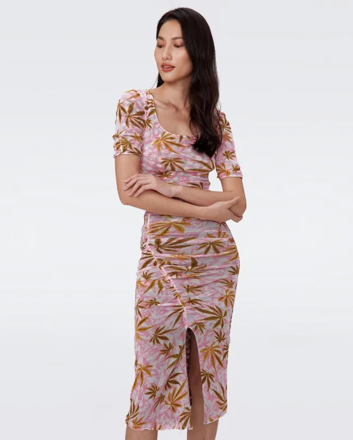 DVF Skirts Women Willow Reversible Mesh Skirt Canabis Pink And Rose Showers Khaki
