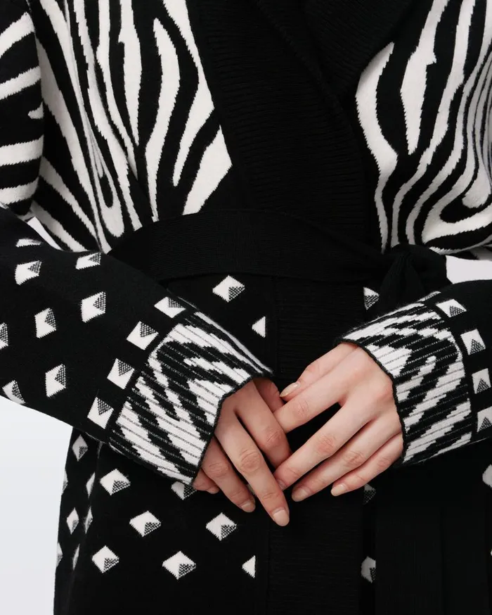 DVF Sweaters and Knits Women Lee Knit Jacquard Cardigan Zebra Ivory And Cube Dot