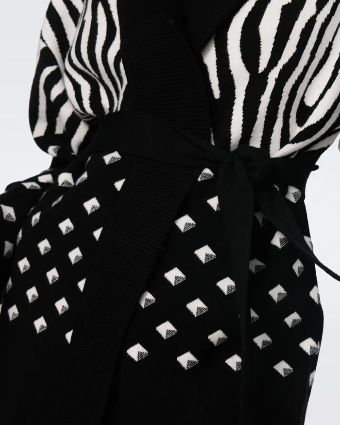 DVF Sweaters and Knits Women Lee Knit Jacquard Cardigan Zebra Ivory And Cube Dot