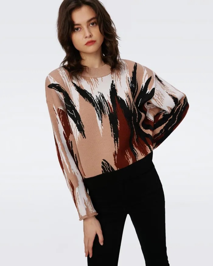 DVF Tops Women Ema Knit Top Huge Camel Flames